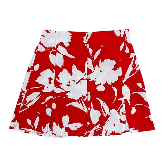 Vintage Silk Red & White Floral Mini Skirt With Buttons - Picture 15 of 16